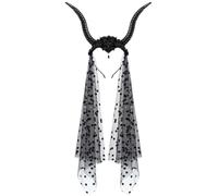 Cerchietto punk con corna di capra con tulle per cosplay, feste e Halloween, fascia per capelli con fiore per il giorno della morte