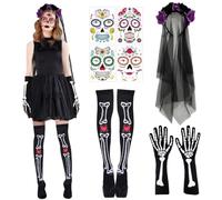 Cerchietto Rose Carnevale Halloween, Cerchietto Dia De Los Muertos, Calze Donna Scheletro, Tatuaggi Viso Dia De Los Muertos, Teschio Messicano Carnevale Cosplay, Giorno Dei Morti Accessori