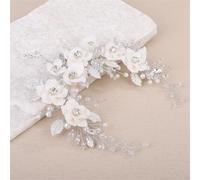 Cerchietto vintage con fiori e foglie, con perle e strass, accessorio per capelli da sposa, per cerimonie e ricevimenti
