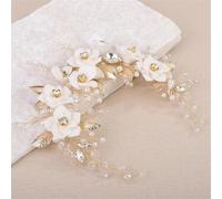 Cerchietto vintage con fiori e foglie, con perle e strass, accessorio per capelli da sposa, per cerimonie e ricevimenti