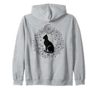 Cerchio celestiale con Gatto Nero, Luna, Fiore, Mandala Felpa con Cappuccio