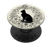 Cerchio celestiale con gatto nero, luna, fiore, mandala PopSockets PopGrip Adesivo