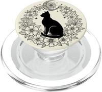 Cerchio celestiale con gatto nero, luna, fiore, mandala PopSockets PopGrip per MagSafe