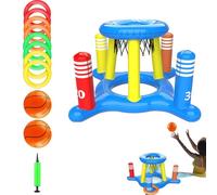 Cerchio da basket per piscina, giocattoli per piscina per bambini da 4 a 8 a 12 anni - set di lancio di cerchi e cerchi da pallacanestro in PVC galleggiante 2 in 1 | include 2 palline, 8 anelli, 1