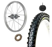 Cerchio Posteriore 16 x 1.75 + Pignone 16 Denti + Copertone MTB 16 X 1.75 + Camera | Ruota in Alluminio per Mountain Bike