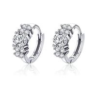 Cerchio rotondo in argento sterling 925 con zirconi cubici trasparenti e cristalli for donna, gioielli in