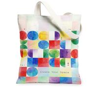 Cerchio Tela Tote Bag per le donne, Moderno Astratto Triangolo Quadrato Nessuno Multicolore Lavabile Riutilizzabile Shopping Bags Idee per, Multicolore, 13x15 Inch