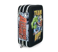 CERDÁ LIFE'S LITTLE MOMENTS Astuccio 3 Zip Avengers Cerdà | Licenza Ufficiale Marvel | 3 Scomparti | Scuola Elementari e Medie | Grigio e Nero Stampa Fumetto con Patch PVC