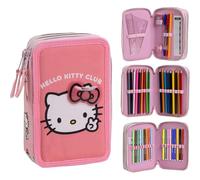 CERDÁ LIFE'S LITTLE MOMENTS Astuccio con accessori Giotto Hello Kitty con pennarelli, matite e penne | Astuccio triplo per bambini con design Sanrio, Hello Kitty, 12.5x6.5x19.5 cm, Licenza