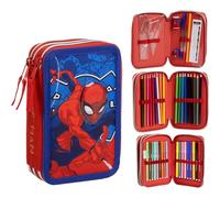 CERDÁ LIFE'S LITTLE MOMENTS Astuccio con accessori Giotto Spiderman con pennarelli, penne e matite | Astuccio triplo per bambini con design Marvel, Uomo Ragno, 12.5x6.5x19.5 cm, Licenza