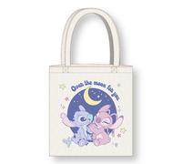 Cerdà Lilo e Stitch Borsa Tote con manici lunghi - 36 x 39 cm - Poliestere e cotone - Motivo Stitch e Angelo Over the Moon for You - Bianco