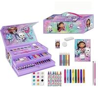 Gabby's Dollhouse Set di cancelleria colorata - Kit scuola completo con pennarelli, matite colorate e accessori decorati con personaggi della serie per bambini creativi, Valigetta Gabby´s Dollhouse