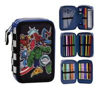 CERDÁ LIFE'S LITTLE MOMENTS Giotto Avengers - Astuccio con accessori, con pennarelli, matite e penne | Astuccio scolastico triplo con design di supereroi Marvel, AVENGERS, 12.5x6.5x19.5 cm, Licenza