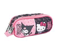 CERDÁ LIFE'S LITTLE MOMENTS Licenza Ufficiale Hello Kitty e Kuromi Astuccio 2 Cerniere | Busta Portapenne Scuola Elementare Rosa Fucsia | Unisex Bambina