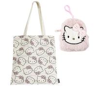 CERDÁ LIFE'S LITTLE MOMENTS Set Borsa Shopping Bianco/Nero e Portamonete Peluche Hello Kitty - Per Fan della Gattina Sanrio