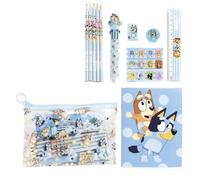 Eva Bluey - Set di cancelleria scolastica, set completo per bambini, con matite colorate, pennarelli e accessori a tema del personaggio Bluey per disegnare, dipingere e studiare con divertimento