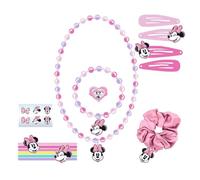 Set di bellezza per bambini di Minnie - Multicolore - Include 6 elastici, 1 elastico in tessuto, 4 fermagli per capelli, 2 collane, un anello e adesivi - Prodotto originale progettato in Spagna