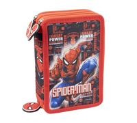 CERDÁ LIFE'S LITTLE MOMENTS Spiderman Astuccio 3 Cerniere Completo Scuola Elementare | Plumier Tre Zip Cancelleria 43 Pezzi | Nero e Rosso Marvel 704438
