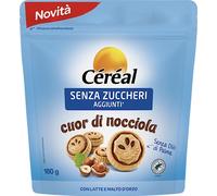CÉRÉAL SENZA ZUCCHERI Cuor di Nocciola, Biscotti senza zuccheri aggiunti, Con crema di nocciola e cacao, Confezione salva freschezza, 180gr