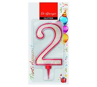 Cereria Di Giorgio - Candela di Compleanno Gigante con Glitter - Numero 2 - Con Supporto in Plastica per Uso Alimentare - Altezza 12 cm