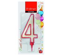Cereria di Giorgio- Candela di Compleanno Gigante con Glitter Numero 4, Bianco e Rosso, 58170_64