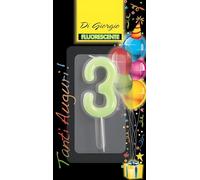 Cereria Di Giorgio - Candelina Di Compleanno Fosforescente - Numero 3 - Con Supporto in Plastica per Uso Alimentare - Altezza 6 cm