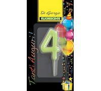 Cereria Di Giorgio - Candelina Di Compleanno Fosforescente - Numero 4 - Con Supporto in Plastica per Uso Alimentare - Altezza 6 cm