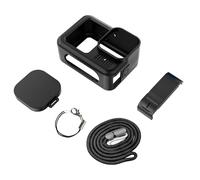 CERFFOOL Custodia protettiva in silicone per GoPro Hero 13 BLACK con coperchio laterale batteria e copriobiettivo, corda lunga 40 cm e cordino per kit di accessori per action camera (nero)