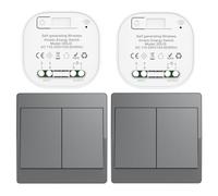 Cerhot grigio Kit di interruttore cinetico senza fili auto-alimentato interruttori della luce telecomandati RF interruttore cinetico senza fili senza batteria interruttori radio wireless (Gray 2Gang