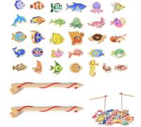 Cerioll Magneti Giocattoli da Pesca, 33 Pezzi Giocattolo Pesca Magnetico, Giochi Magnetico Legno, per Bambini di età Compresa tra 2 E 6 Anni Educazione Giocattoli, Regalo Divertente