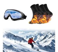 Cerioll Occhiali da Sci, Lenti Intercambiabili Occhiali da Sci Snowboard,Calzini Autoriscaldanti, 2 Paia Tormalina Calze Autoriscaldanti