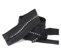 Cerniera 1 pz 5# Cerniere in resina con strass 50/60/70 cm, aperte, decorative, for giacche, borse, vestiti, accessori for cucire fai da te.(Black,70)