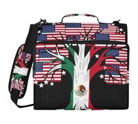 Cerniera a 3 anelli da 3,8 cm, con tracolla, bandiera messicana e radici americane, multi-tasca per scuola/ufficio, moquette con bolsillo extra