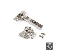Emuca 1011607 Kit cerniera con scodellino Ø35mm collo dritto 100° chiusura soft e basetta Euro con regolazione eccentrica, Set di 20