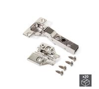 Emuca 1011107 Kit cerniera mezzo collo con scodellino Ø35mm 100° e basetta da avvitare con regolazione eccentrica, Set di 20