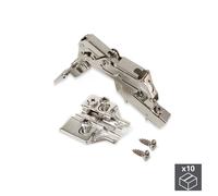 Emuca 1013107 Kit cerniera mezzo collo con scodellino Ø35mm 165° chiusura soft e basetta Euro con regolazione eccentrica, Set di 10