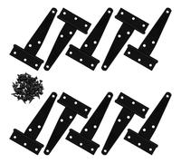 Cerniera a T da 10 pezzi, cerniera a T in metallo nero da 4 pollici, con 60 viti, ideale per cancelli esterni e porte del fienile