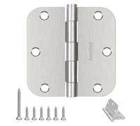 Cerniere per porte AmzGod in nichel spazzolato - Confezione da 3 cerniere per porte interne arrotondate in nichel satinato da 3,5 pollici con rag