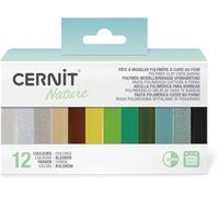 CERNIT CEASS004C - Un Assortiment 12 Pains de Pâtes Cernit 25g - Pâte polymère effet nature assortiments de 12 couleurs différentes - Gamme nature, opaline et Number one - Modelage, DIY adultes