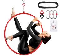 Cero Aereo con Borsa da Magazzino Accessori - Lyra a Punto Singcolo Rosso Premium 85 /90cm Set Anello Yoga Aereo per Circo, Acrobazie, Danza e Yoga, Sistema di Sicurezza 2 Tonnellate e Finitura Lucida