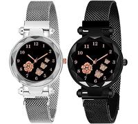 CERO Orologio analogico da donna con cinturino Mgnetic con quadrante a farfalla e fiore, Argento-Nero, Moderno