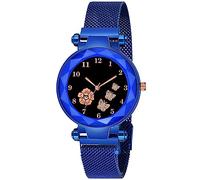 CERO Orologio analogico da donna con cinturino Mgnetic con quadrante a farfalla e fiore, marrone chiaro::blu, Moderno