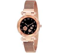 CERO Orologio analogico da donna con cinturino Mgnetic con quadrante a farfalla e fiore, oro rosa, Moderno