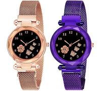 CERO Orologio analogico da donna con cinturino Mgnetic con quadrante a farfalla e fiore, Oro-Viola