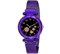 CERO Orologio analogico da donna con cinturino Mgnetic con quadrante a farfalla e fiore, viola, Moderno