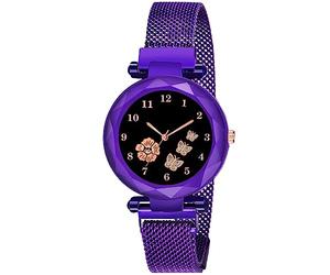 CERO Orologio analogico da donna con cinturino Mgnetic con quadrante a farfalla e fiore, viola, Moderno