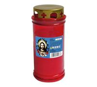 Cero Votivo dedicato al Sacro Cuore con parapioggia - Colore rosso - Modello P50 - Durata 55 ore