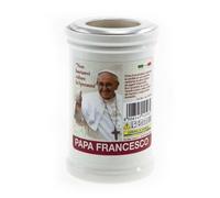 Cero Votivo modello P30 - Bianco - Etichetta dedicata a Papa Francesco - Diametro 6,3 cm altezza 9,5 cm - Cereria Di Giorgio