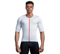 CEROTIPOLAR Maglia da ciclismo da uomo, in tessuto con tunnel del vento, anti UV, con cerniera completa, tasca riflettente, Bianco/Revolution Collo Basso, XXL