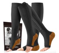 cerpite Calze a compressione con cerniera - 2 paia di calze a compressione aperte per uomo e donna, 15-20 mmHg, Rame nero, 3XL